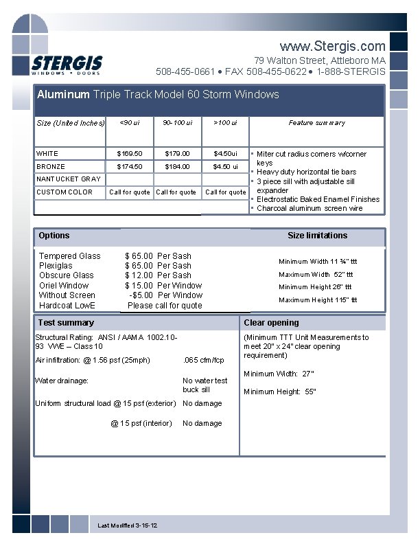 www. Stergis. com 79 Walton Street, Attleboro MA 508 -455 -0661 FAX 508 -455