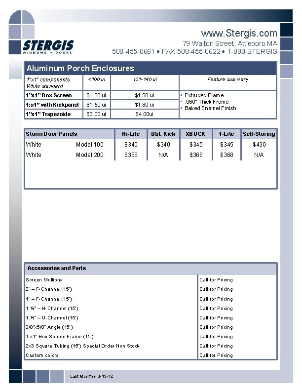 www. Stergis. com 79 Walton Street, Attleboro MA 508 -455 -0661 FAX 508 -455