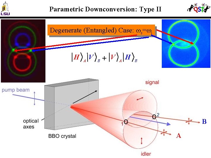 Parametric Downconversion: Type II Degenerate (Entangled) Case: ws=wi H A V B + V