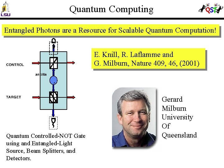 Quantum Computing Entangled Photons are a Resource for Scalable Quantum Computation! E. Knill, R.