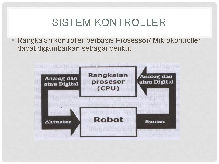 SISTEM KONTROLLER • Rangkaian kontroller berbasis Prosessor/ Mikrokontroller dapat digambarkan sebagai berikut : 