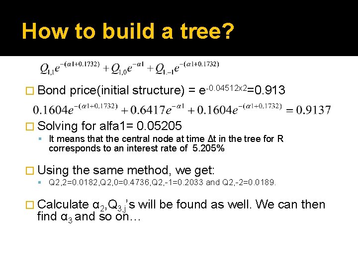How to build a tree? � Bond price(initial structure) = e-0. 04512 x 2=0.