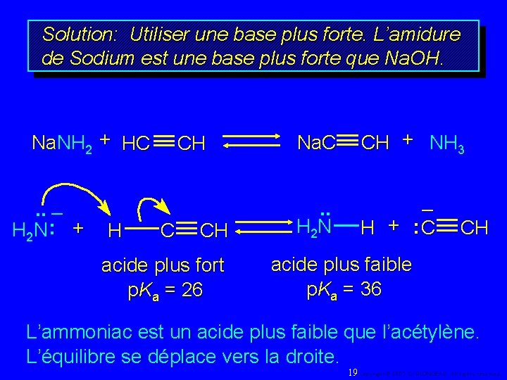 Solution: Utiliser une base plus forte. L’amidure de Sodium est une base plus forte