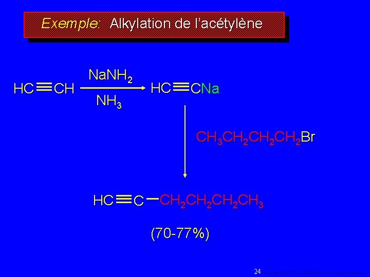 Exemple: Alkylation de l’acétylène HC CH Na. NH 2 HC NH 3 CNa CH