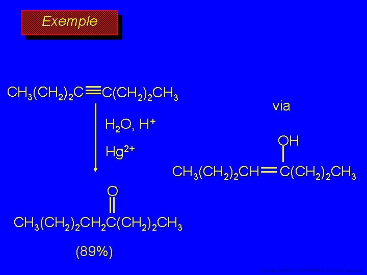 Exemple CH 3(CH 2)2 C C(CH 2)2 CH 3 via H 2 O, H+