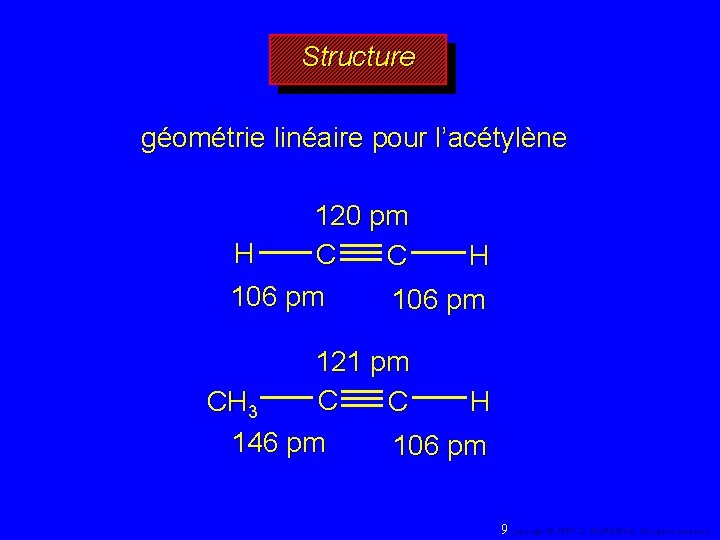 Structure géométrie linéaire pour l’acétylène 120 pm H C C H 106 pm 121