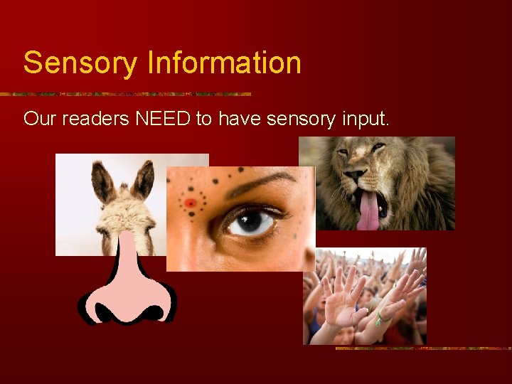Sensory Information Our readers NEED to have sensory input. 
