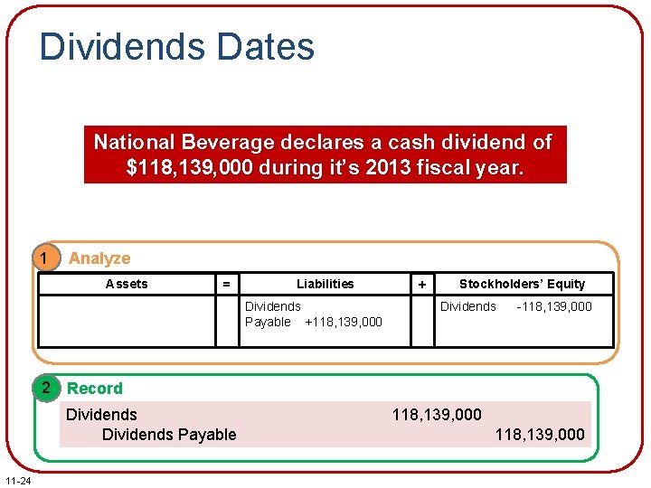 Dividends Dates National Beverage declares a cash dividend of $118, 139, 000 during it’s