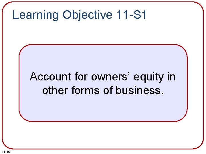 Learning Objective 11 -S 1 Account for owners’ equity in other forms of business.