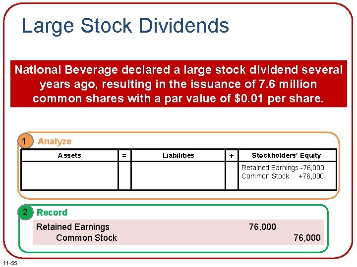 Large Stock Dividends National Beverage declared a large stock dividend several years ago, resulting