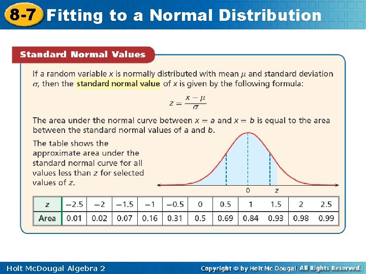 8 -7 Fitting to a Normal Distribution Holt Mc. Dougal Algebra 2 