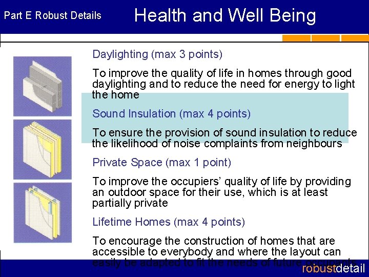 Part E Robust Details Health and Well Being Daylighting (max 3 points) To improve