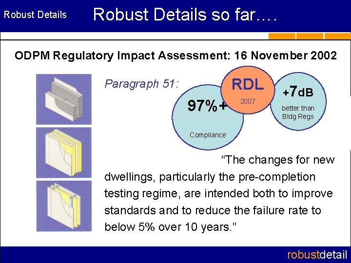 Robust Details so far…. ODPM Regulatory Impact Assessment: 16 November 2002 Paragraph 51: RDL