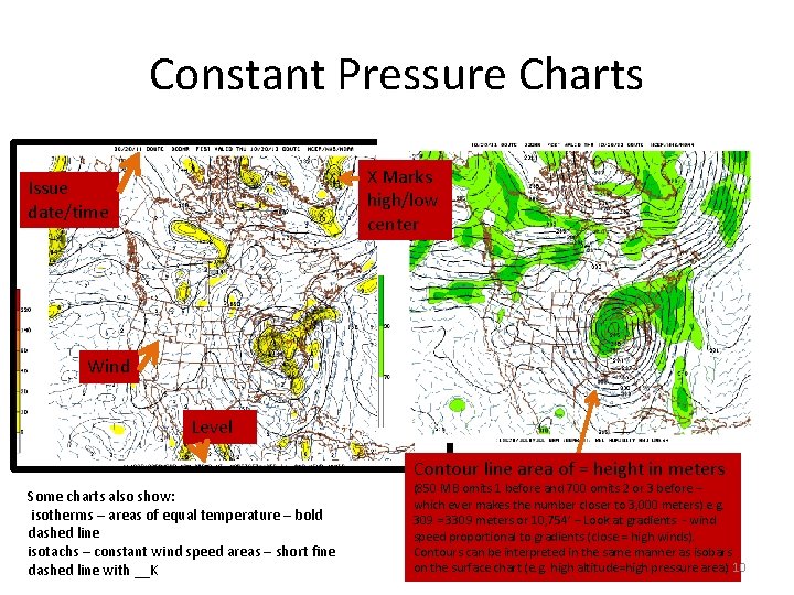 Constant Pressure Charts X Marks high/low center Issue date/time Wind Level Contour line area