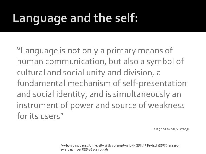 Language and the self: “Language is not only a primary means of human communication,