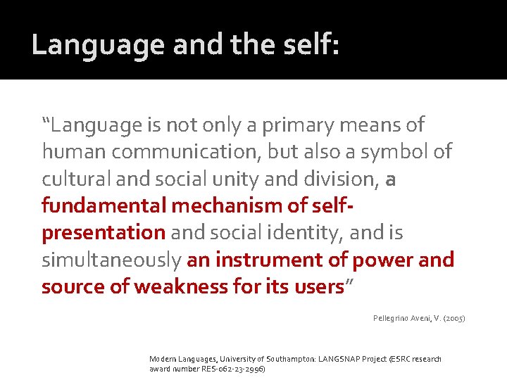 Language and the self: “Language is not only a primary means of human communication,