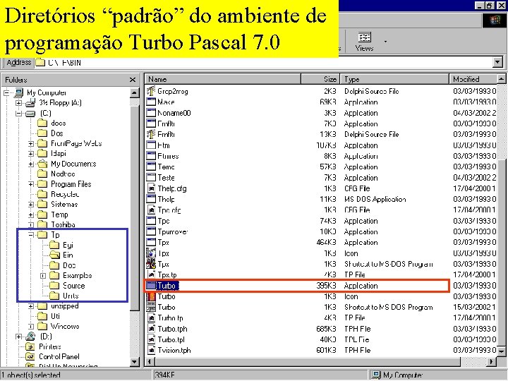 Diretórios “padrão” do ambiente de programação Turbo Pascal 7. 0 