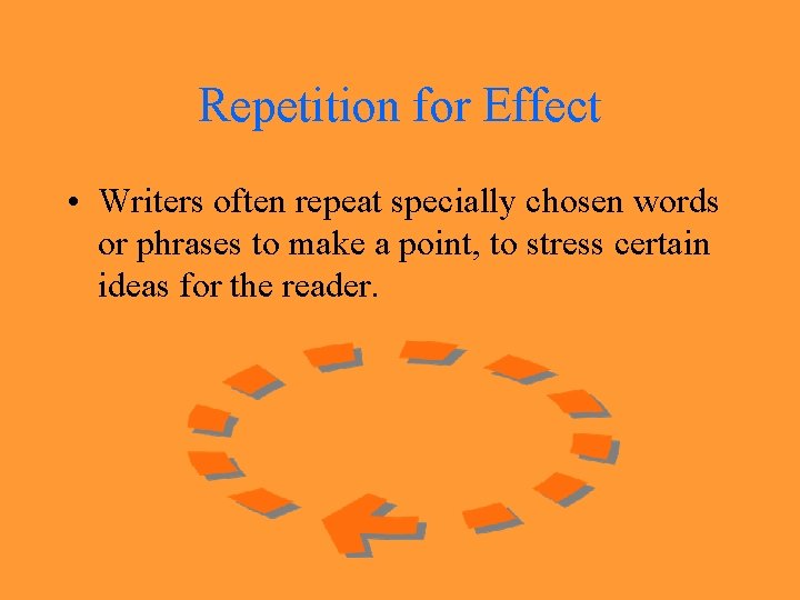Repetition for Effect • Writers often repeat specially chosen words or phrases to make