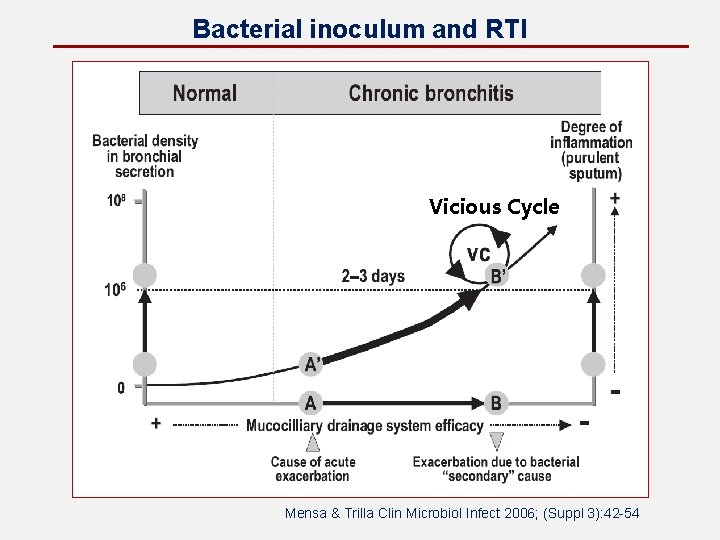 Bacterial inoculum and RTI Vicious Cycle Mensa & Trilla Clin Microbiol Infect 2006; (Suppl