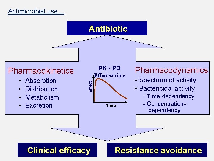 Antimicrobial use… Antibiotic PK - PD Pharmacokinetics Absorption Distribution Metabolism Excretion Effect • •