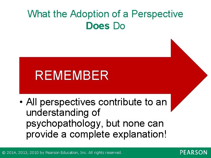What the Adoption of a Perspective Does Do REMEMBER • All perspectives contribute to