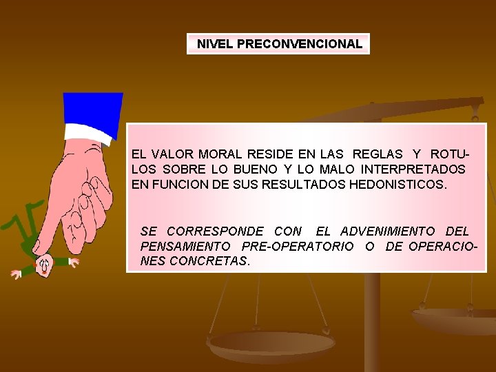 NIVEL PRECONVENCIONAL EL VALOR MORAL RESIDE EN LAS REGLAS Y ROTULOS SOBRE LO BUENO