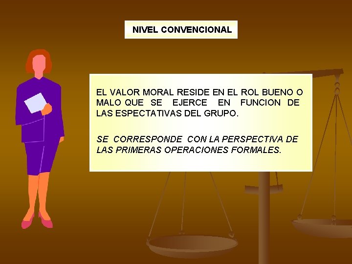 NIVEL CONVENCIONAL EL VALOR MORAL RESIDE EN EL ROL BUENO O MALO QUE SE