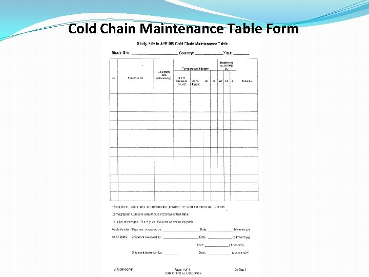 Cold Chain Maintenance Table Form 