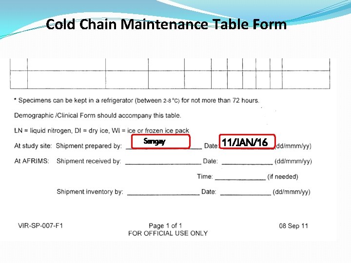 Cold Chain Maintenance Table Form Sangay 11/JAN/16 