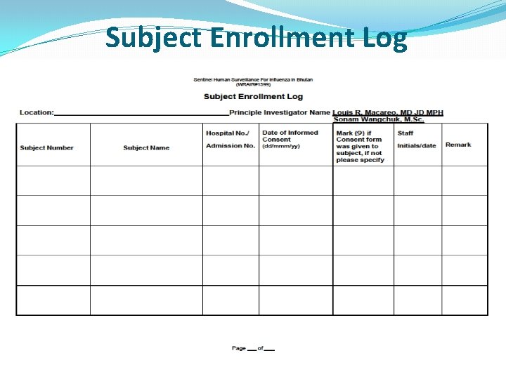 Subject Enrollment Log 