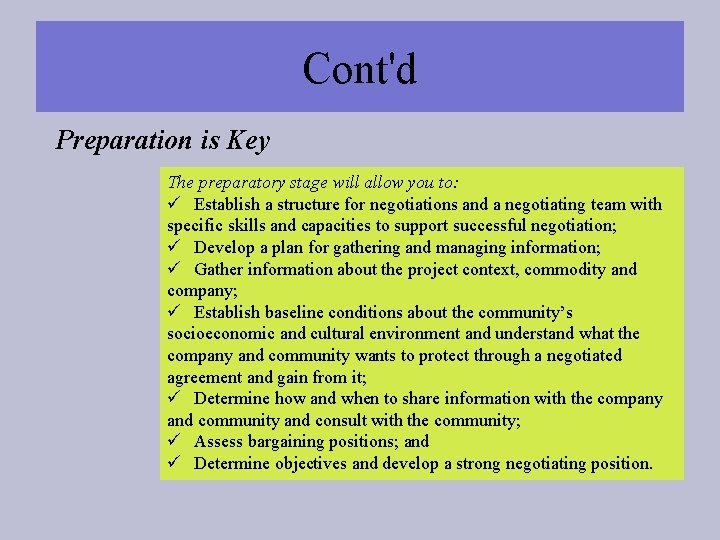 Cont'd Preparation is Key The preparatory stage will allow you to: ü Establish a Cont'd Preparation is Key The preparatory stage will allow you to: ü Establish a
