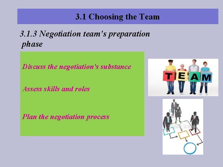 3. 1 Choosing the Team 3. 1. 3 Negotiation team's preparation phase Discuss the 3. 1 Choosing the Team 3. 1. 3 Negotiation team's preparation phase Discuss the