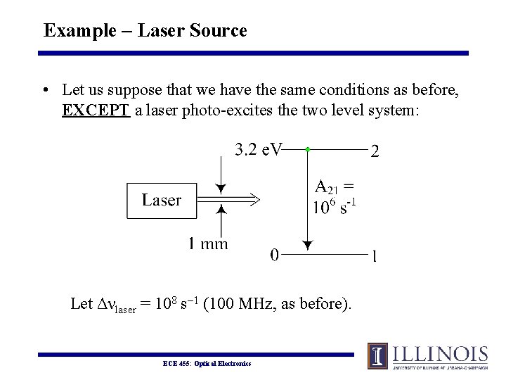 Example – Laser Source • Let us suppose that we have the same conditions