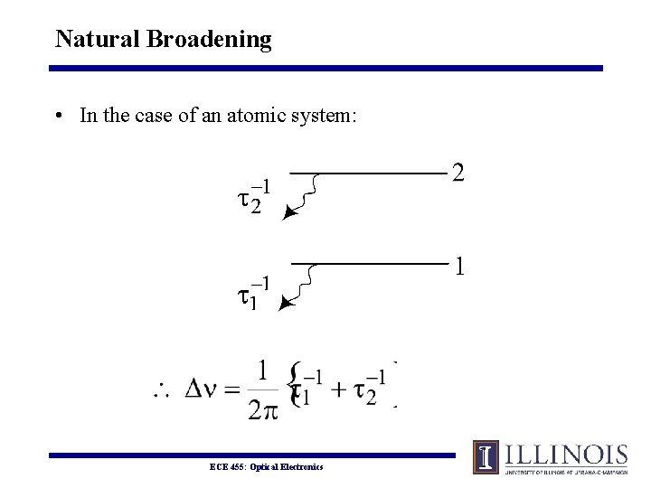 Natural Broadening • In the case of an atomic system: ECE 455: Optical Electronics