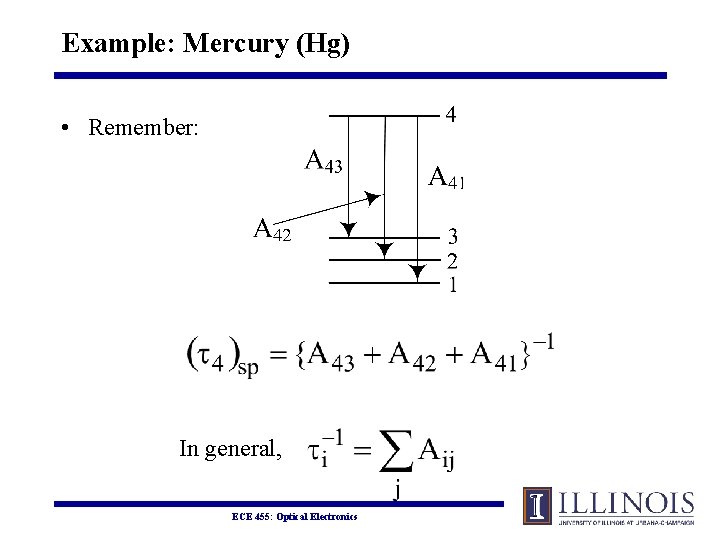 Example: Mercury (Hg) • Remember: In general, ECE 455: Optical Electronics 