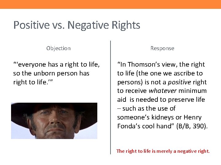 Positive vs. Negative Rights Objection “‘everyone has a right to life, so the unborn