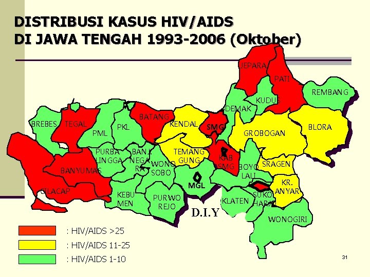 DISTRIBUSI KASUS HIV/AIDS DI JAWA TENGAH 1993 -2006 (Oktober) JEPARA PATI BREBES TEGAL BATANG