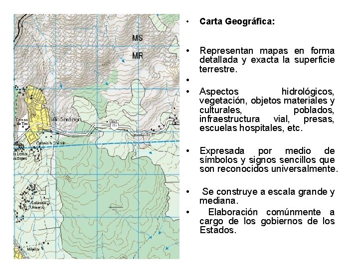  • Carta Geográfica: • Representan mapas en forma detallada y exacta la superficie