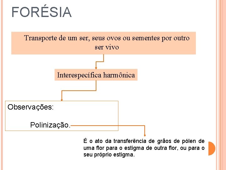 FORÉSIA Transporte de um ser, seus ovos ou sementes por outro ser vivo Interespecífica