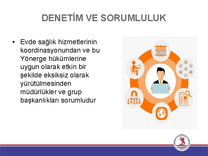 DENETİM VE SORUMLULUK • Evde sağlık hizmetlerinin koordinasyonundan ve bu Yönerge hükümlerine uygun olarak