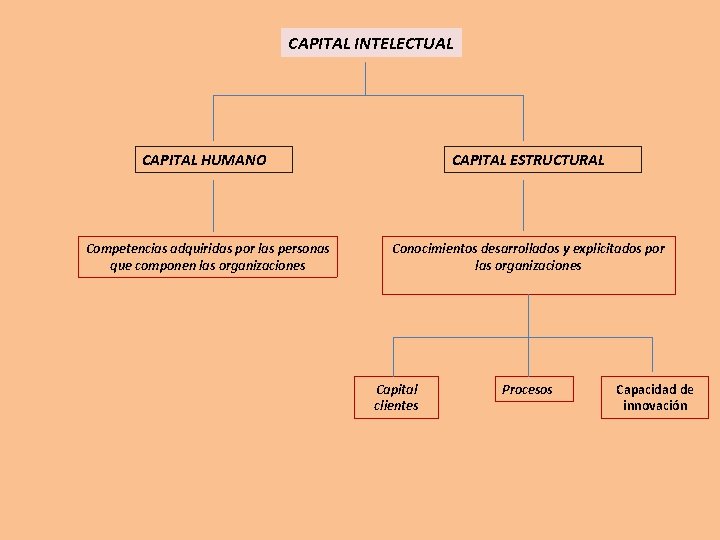 CAPITAL INTELECTUAL CAPITAL HUMANO CAPITAL ESTRUCTURAL Competencias adquiridas por las personas que componen las