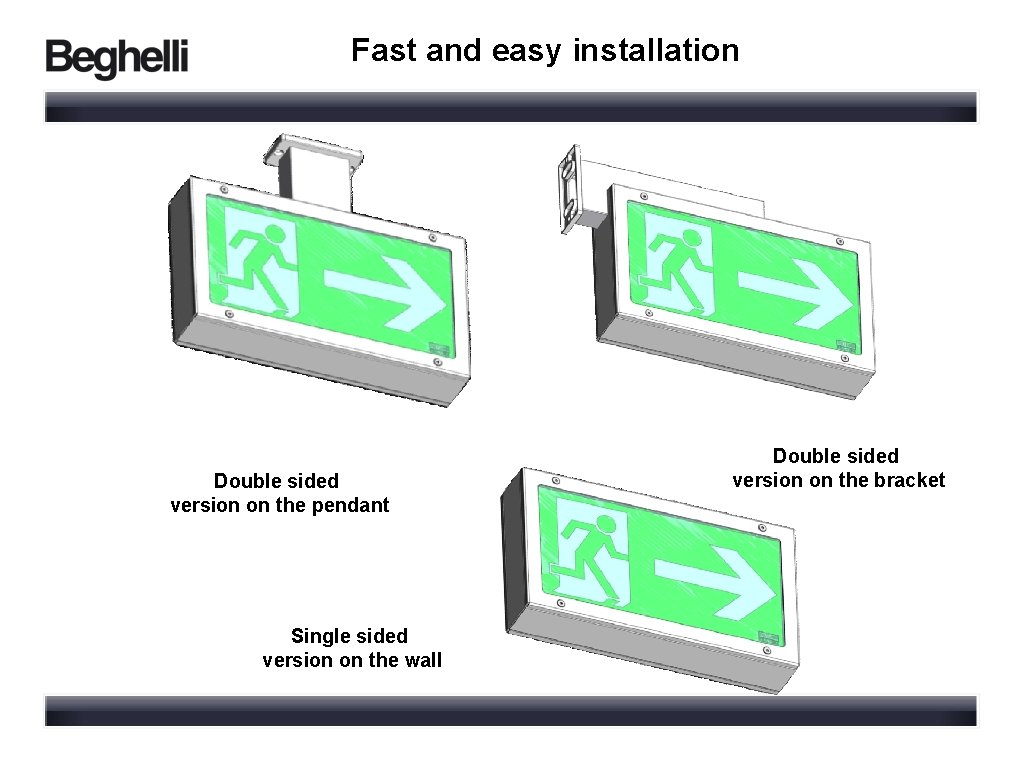Fast and easy installation Double sided version on the pendant Single sided version on