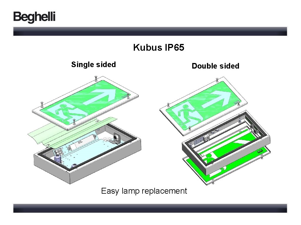 Kubus IP 65 Single sided Easy lamp replacement Double sided 