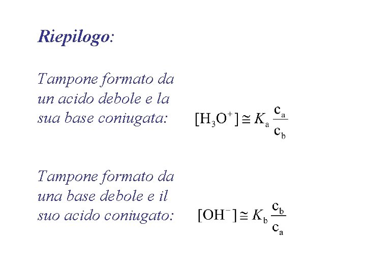 Riepilogo: Tampone formato da un acido debole e la sua base coniugata: Tampone formato