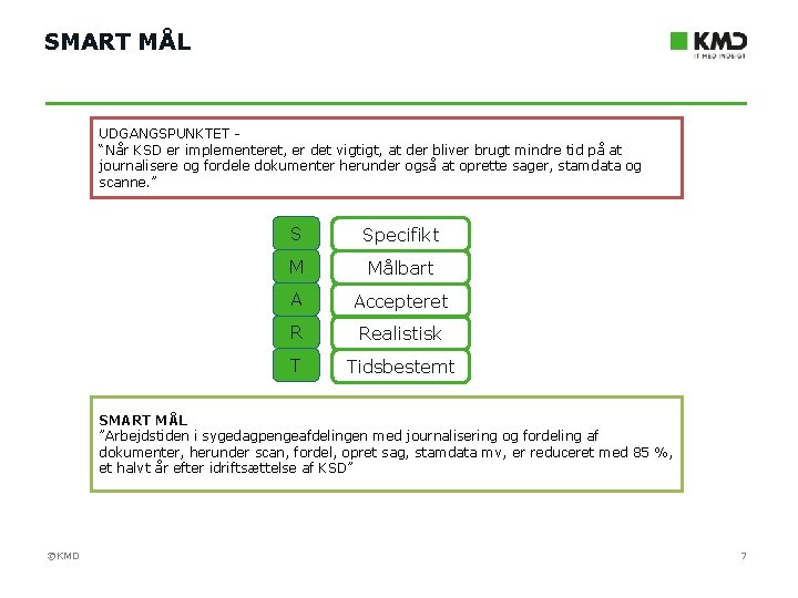 SMART MÅL UDGANGSPUNKTET “Når KSD er implementeret, er det vigtigt, at der bliver brugt