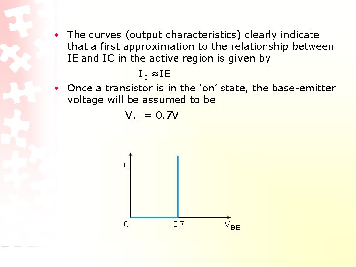 • The curves (output characteristics) clearly indicate that a first approximation to the • The curves (output characteristics) clearly indicate that a first approximation to the