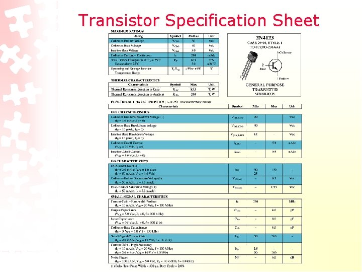 Transistor Specification Sheet Transistor Specification Sheet