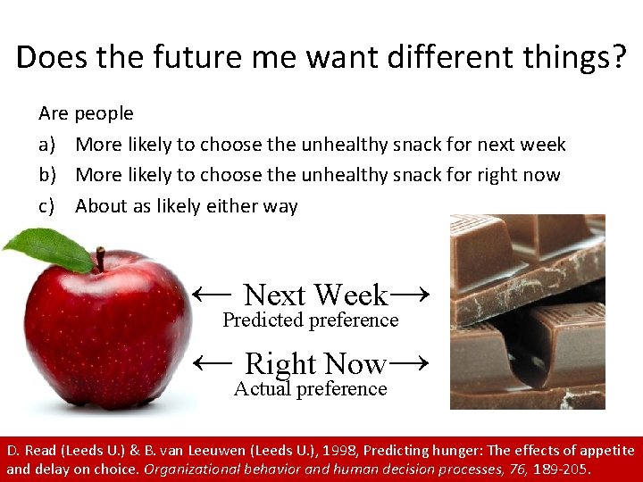 Does the future me want different things? Are people a) More likely to choose