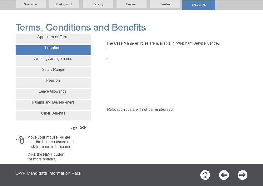 Welcome Background Vacancy Process Timeline T’s & C’s Terms, Conditions and Benefits Appointment Term