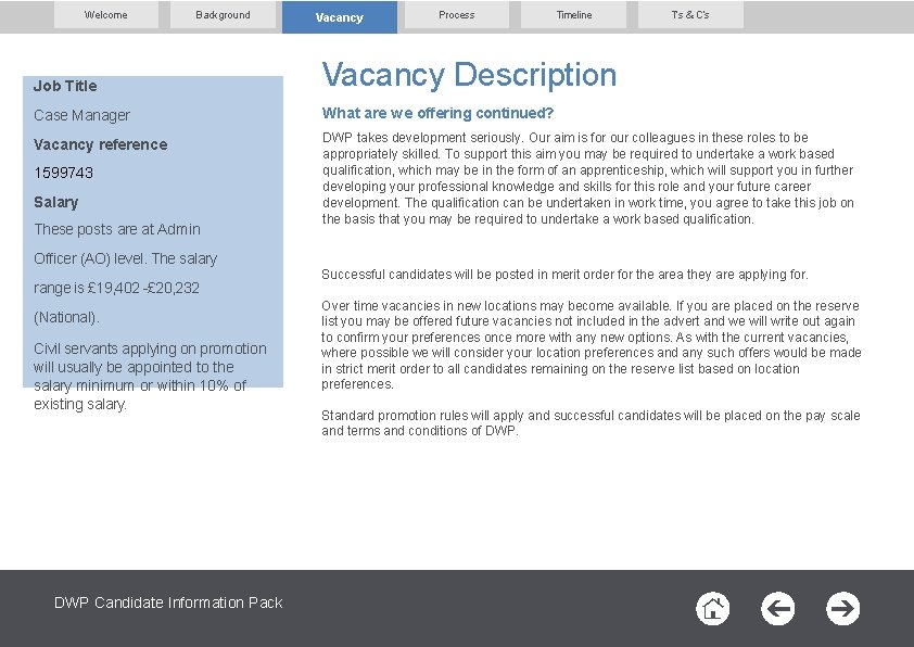 Welcome Background Vacancy Process Timeline T’s & C’s Job Title Vacancy Description Case Manager